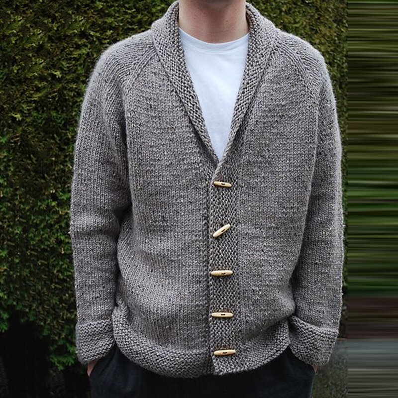 Cárdigans grises de algodón para hombre, suéter de manga larga con cuello en V, Tops holgados con botones sólidos, ropa de estilo informal de punto