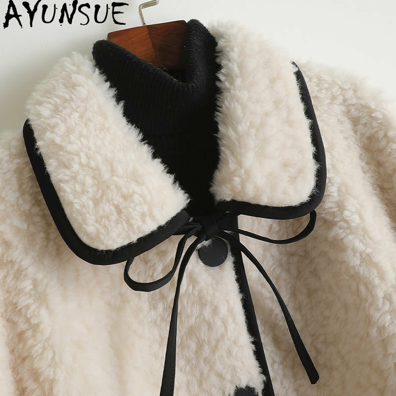Ayunsue outono inverno 100% real sheep shearling casaco feminino 2021 elegante lã casacos de pele das mulheres casaco feminino gxy465