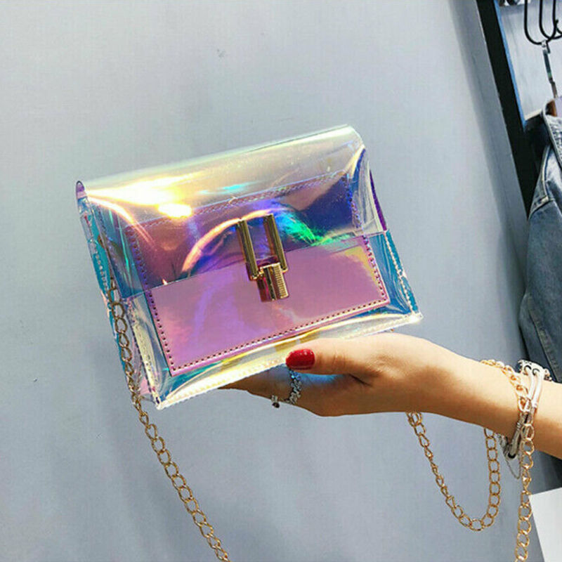 Die Neueste Mode Taschen Anzug Mehr Kleidung Frauen Holographische Tasche Klar Transparent Tote Hologramm Handtasche Geldbörse Laser