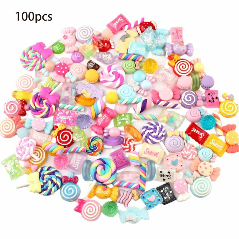 30/50/100Pcs Assorted Resin Charms Mixed Candy Sweets Drop Oil Flatback Cabochon Beads for DIY Scrapbooking Phonecase Crafts