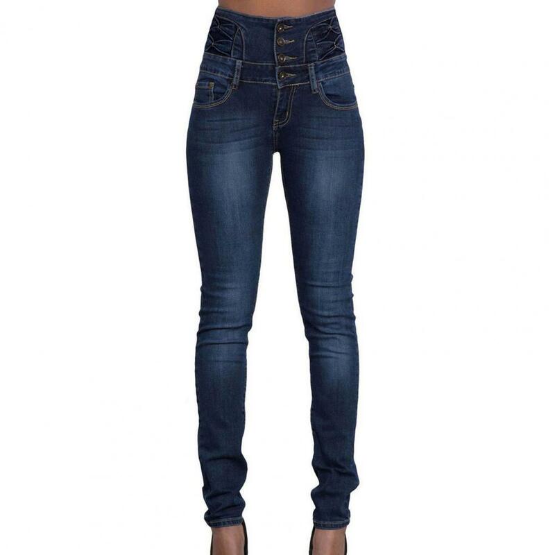 Женские джинсы с высокой талией, пикантные брюки из эластичного денима с несколькими карманами