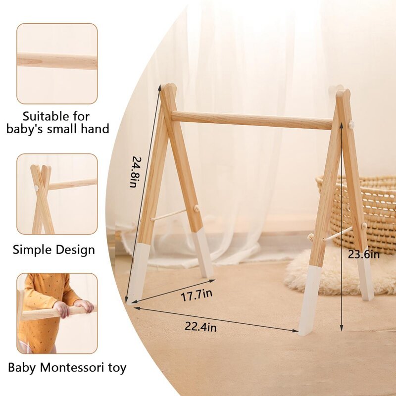1 conjunto de madeira chocalho mordedores brinquedos do bebê jogar ginásio móvel recém-nascido estrutura sensorial presentes de enfermagem do bebê artesanal carrinho acessórios