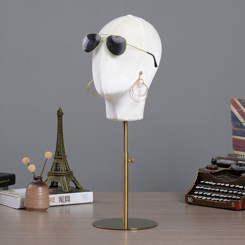 Soporte de exhibición de tachuelas para gafas de sol, altura ajustable de Metal, modelo de cabeza, Material de tela de franela