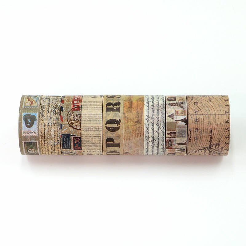 Cinta adhesiva decorativa de papel antiguo Retro, etiqueta adhesiva de álbum de recortes, papelería, mapa de sellos de letras Vintage