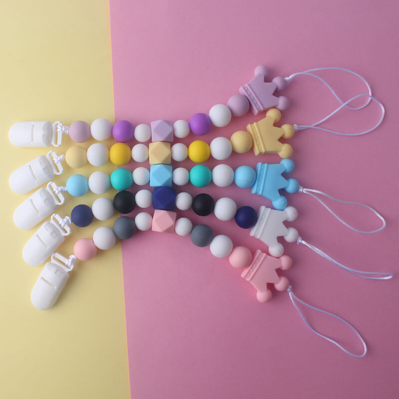 Rantai Dot Manik-manik Silikon Mahkota Buatan Tangan Rantai Aman Tumbuh Gigi Gigitan Bayi Ramah Lingkungan Klip Dot Bayi Rantai Penyangga