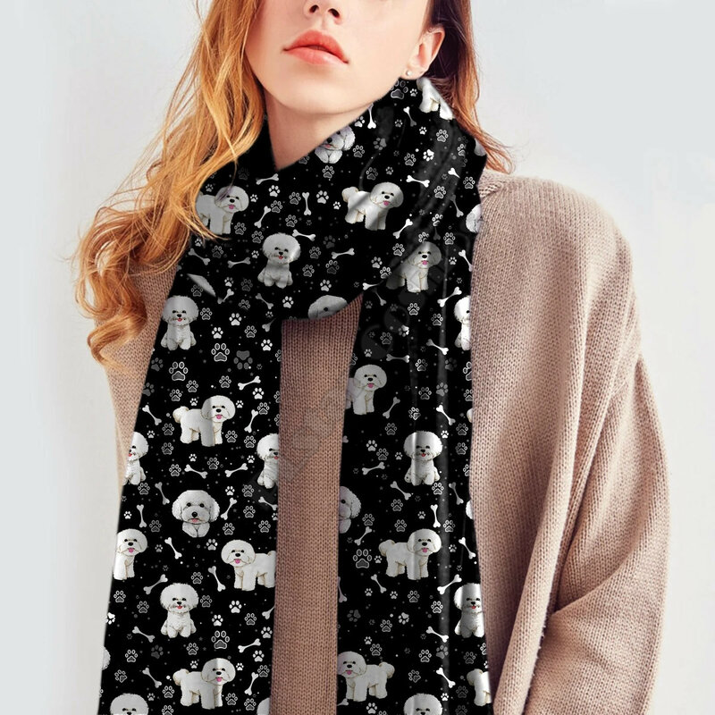 Милый бишон фризе с 3D принтом, имитация кашемира, шарф, осень и зима, утепленная теплая шаль, шарф