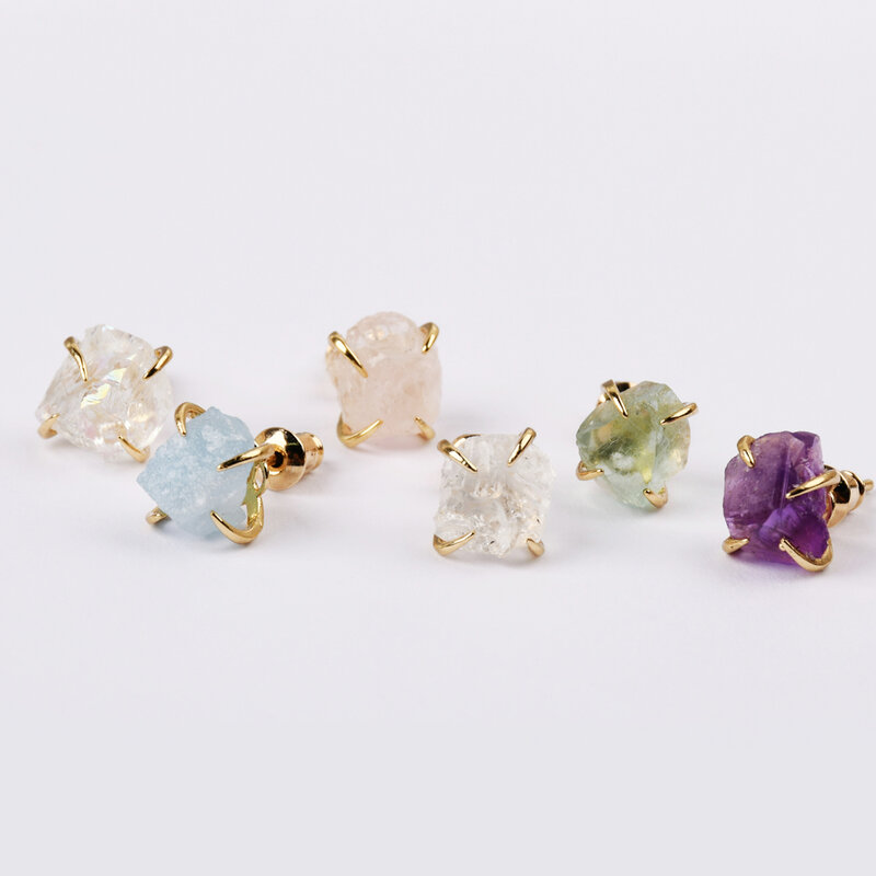 Pendiente de cristal curativo de Color dorado para mujer, pendientes de tuerca de piedras naturales multitipos, pendientes de garra, nuevas gemas, ZG0446