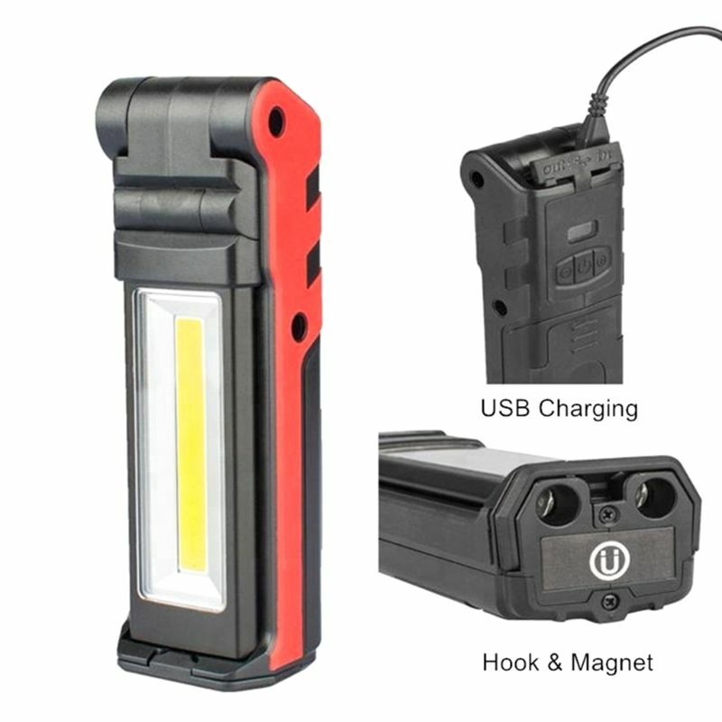 Super Bright COB LED Working Light With Magnetic Base & Hook USB Rechargeable Dimmable Flashlight