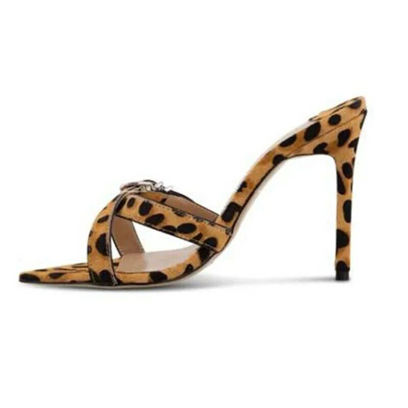 2021 Summer New Sandals Open Toe Stiletto Solid Color Leopard Print Sexy European And Beautiful Women Shoes