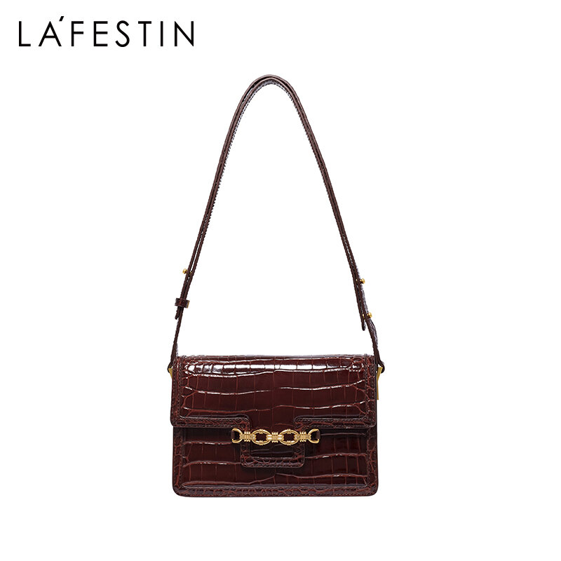LAFESTIN Handbag Fashion Original 2023 New Crocodile Pattern Leather Purse Shoulder Messenger Bag Luxury Designer Women Brand