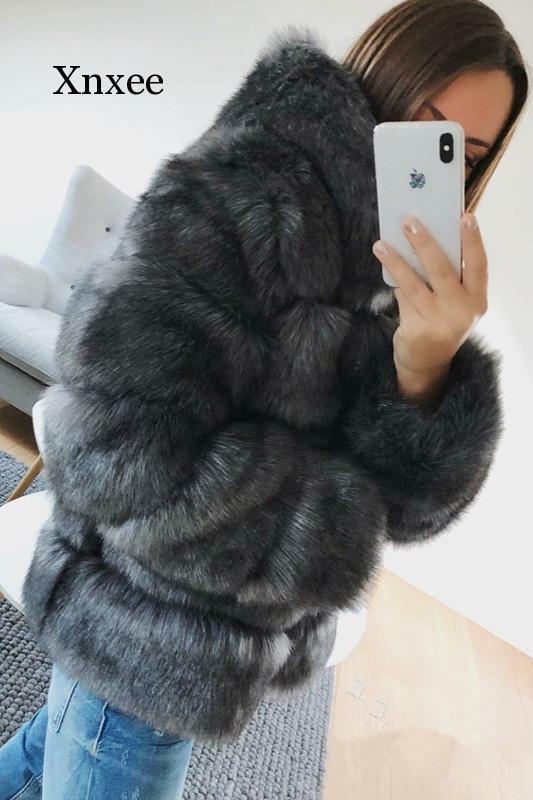 Nowy płaszcz zimowy damski Faux kożuch futro lisa damski ciepły długi rękaw kurtka ze sztucznego futra futro z kapturem płaszcz