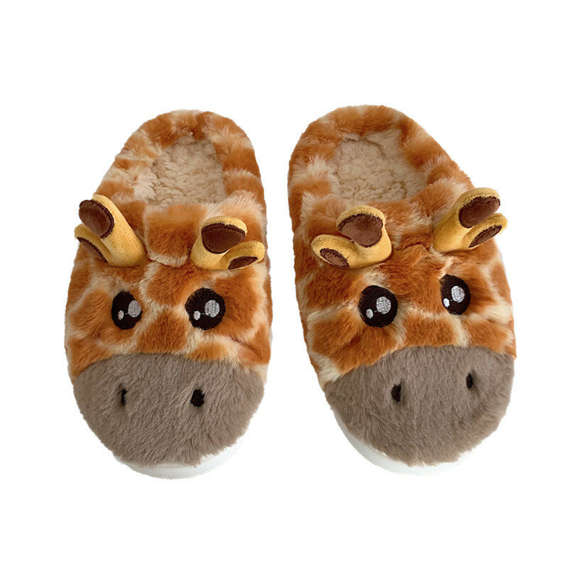 Cute Animal Home Cotton Slippers Cozy Soft Short Plush Slides Cartoon Giraffe Female Winter Shoes Indoor Non-Slip Women Slippers