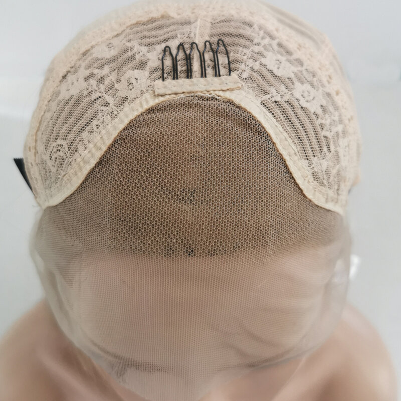 Parrucca anteriore in pizzo sintetico biondo Webster parrucche lunghe naturali dell'onda per le donne parrucca in pizzo ad alta temperatura con parte laterale parrucca Cosplay