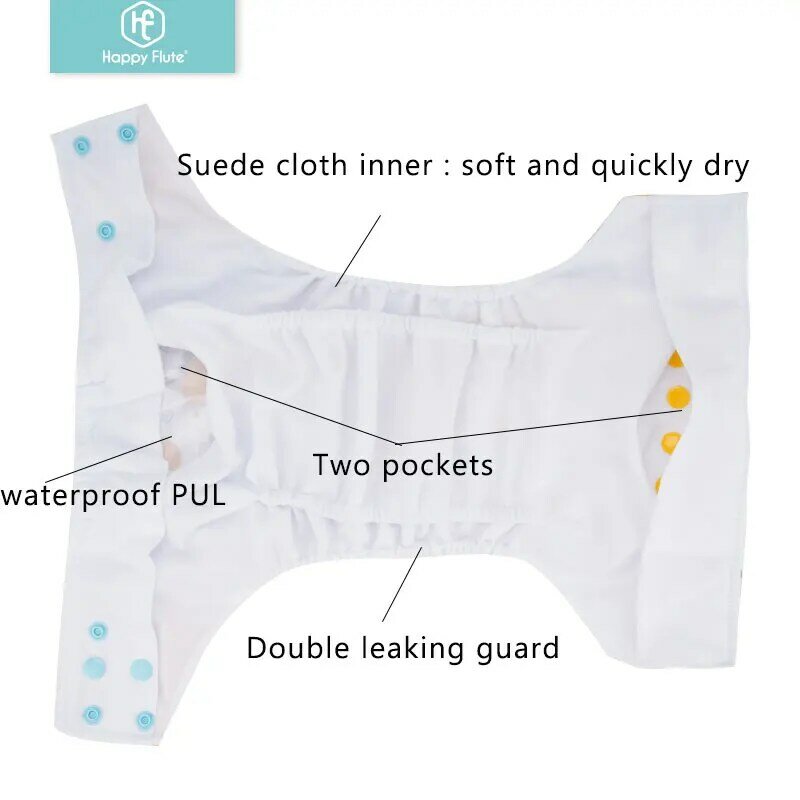 ¡Genuino! Happy Flute OS-pañal de tela de ante para bebé, con dos bolsillos y doble broche