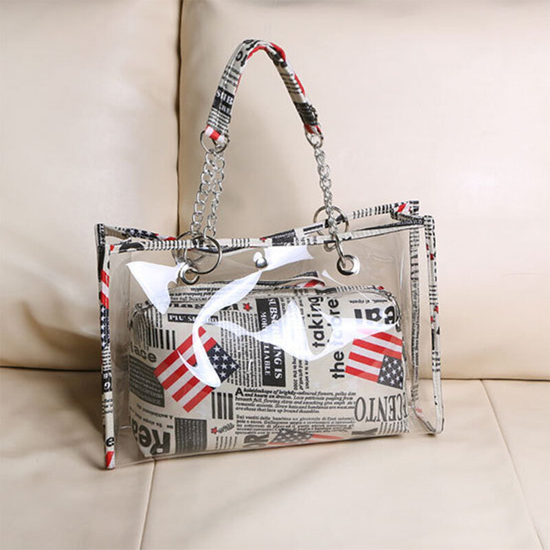 S.IKRR 여름 패션 여성 가방 2020 지우기 핸드백 체인 숄더 백 투명 합성 디자이너 토트 백 비치 핸드 가방