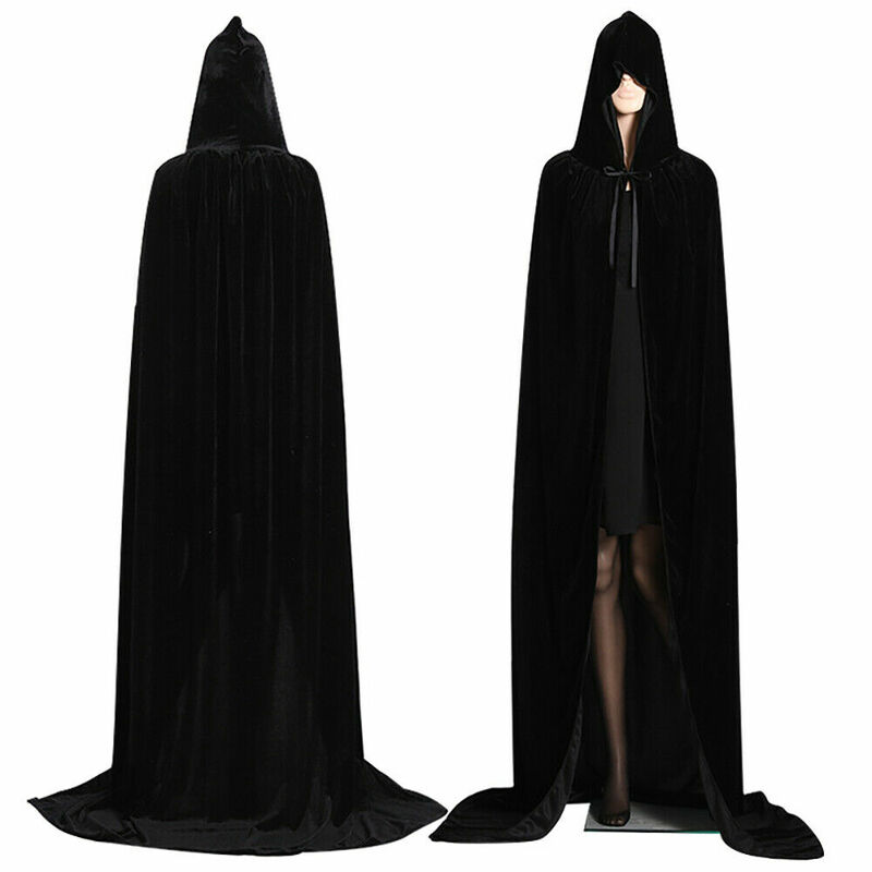 Adulto Halloween velluto mantello mantello con cappuccio Costume medievale strega Wicca vampiro Costume di Halloween abito a figura intera cappotti 5 colori