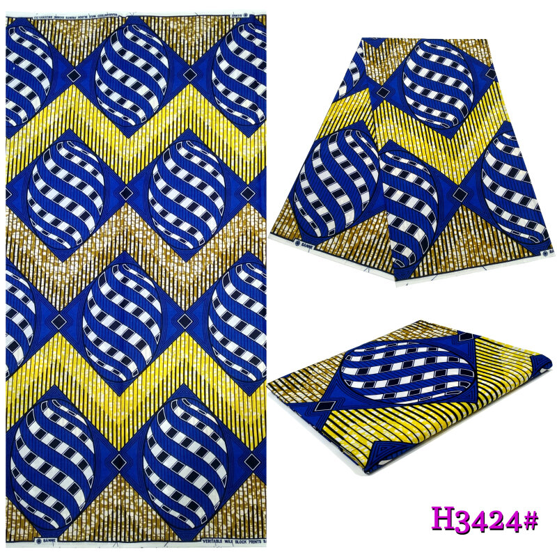 Ancara tecido áfrica cera real de alta qualidade 100% algodão onda colorida xadrez impressão moda nigéria verdadeira cera 6 metros casual