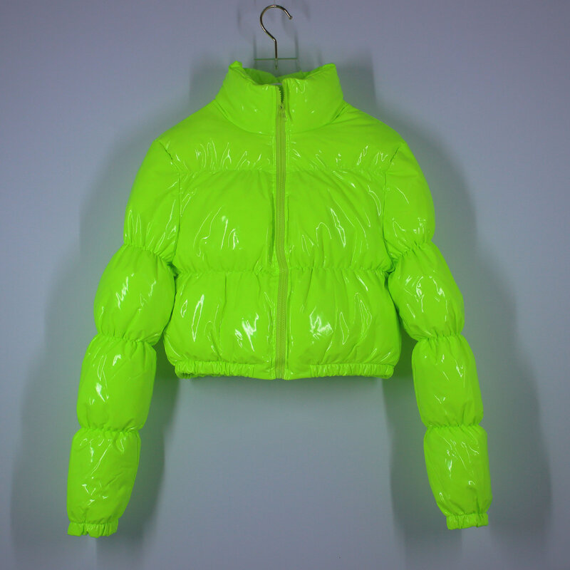 Atxyxta puffer jaqueta cortada parka bolha casaco inverno feminino nova moda roupas verde xl