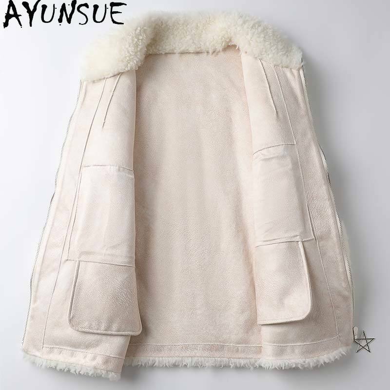 AYUNSUE ฤดูใบไม้ร่วงสั้น100% Real Sheep Shearling Coat ผู้หญิงฤดูหนาว2021เสื้อลำลองลำลองเสื้อผ้าผู้หญิง Casaco Feminino Gxy367