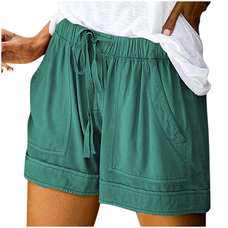 Plus Size women Shorts Summer Streetwear Casual Drawstring Splice Casual Elastic Waist Pocket Loose Shorts Women short feminino