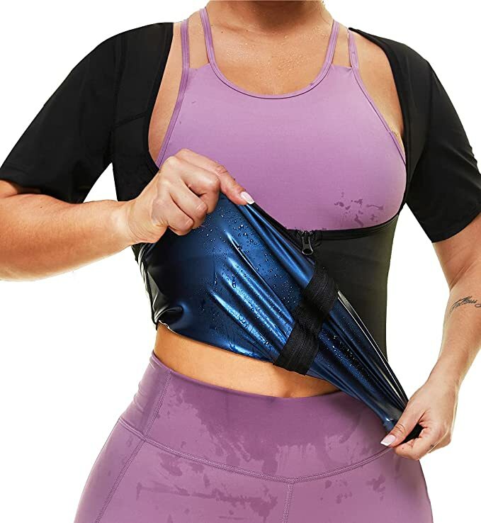 ซาวน่าเสื้อผู้หญิงซาวน่าแขนสั้นเหงื่อเสื้อกั๊กลดน้ำหนักซาวน่าชุดการฝึกอบรม Slimming Body Shaper การออกกำลังกายความร้อนดักจับ