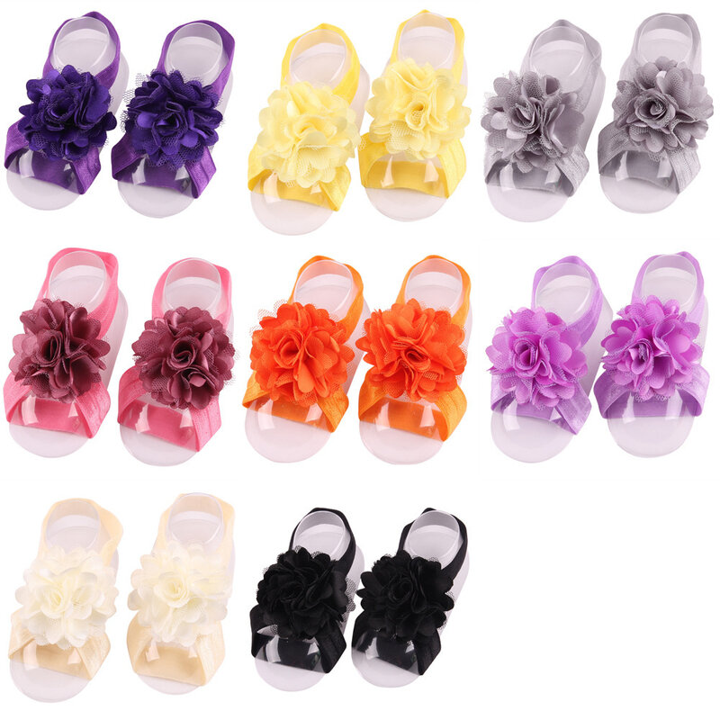 Lovely Handmade Net Yarn Lace Flowers Barefoots Sandals Fashion Breathable Infant Shoes One Hundred Days Baby Photography Props
