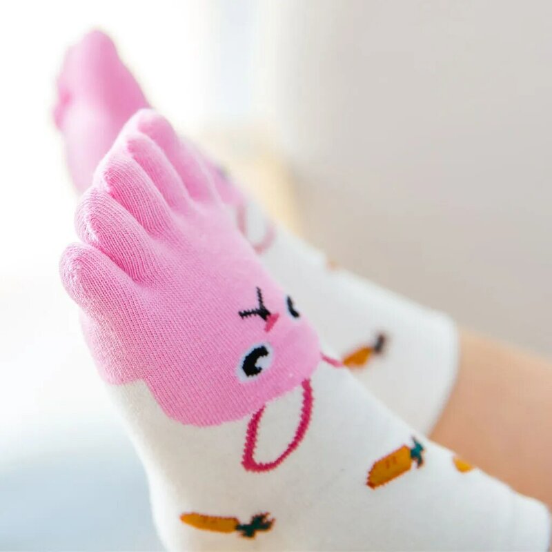 Cotton Socks Kids Printing Baby Girls Socks Toddler Baby Kids Girls Boy Cartoon Animal Five Fingers Anti Slip Cotton Socks W916