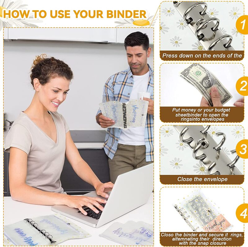 A6 PVC Binder Budget Planner Organizer Wallet System dengan 12 Buah Binder Cash Amplop, Budget Sheet Cost, For Bill Planner