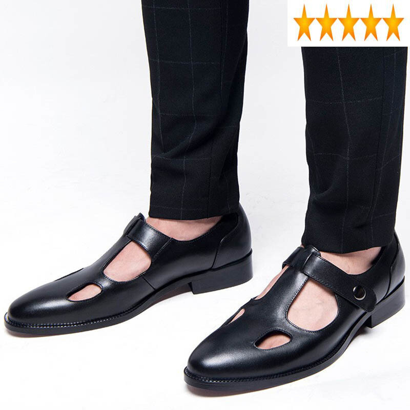 Sandálias masculinas de couro confortáveis, sapatos confortáveis de gladiador genuíno, ponta fina, respirável para caminhada, verão, novo, 2021