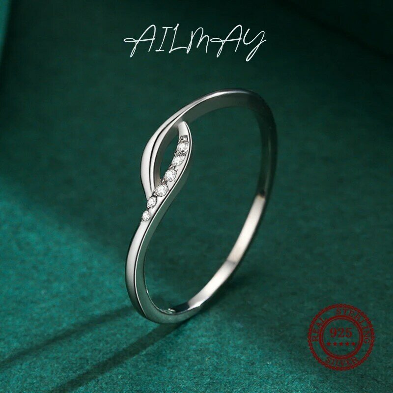 Ailmay-Anillos minimalistas de Plata de Ley 925 para mujer, sortija de circonia cúbica apilable, joyería fina minimalista, nuevo estilo 2021