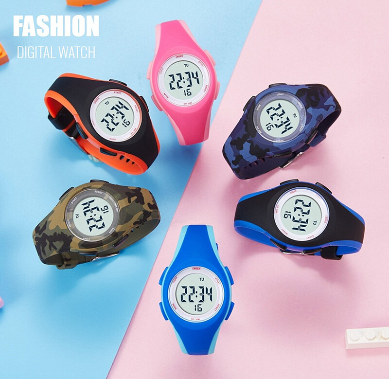 OHSEN-50M 방수 블루 실리콘 전자 손목 시계 어린이용, 스톱워치, 어린이 디지털 시계, 남아 및 여아용