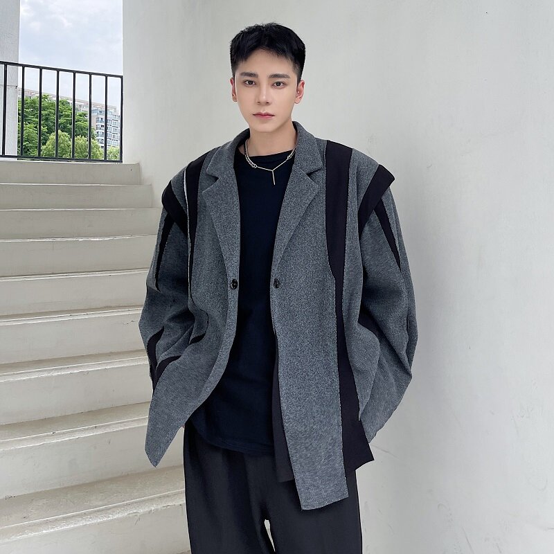 2021 inverno addensare bordo grezzo giuntura abito da uomo in lana cappotto giapponese Streetwear moda Vintage giacca Casual allentata giacca giacca