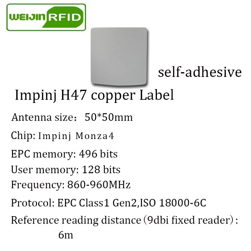 Etiqueta adesiva passiva rfid uhf impinj h47, etiqueta de cobre para impressão, 915m 860-960mhz epcc1g2 6c