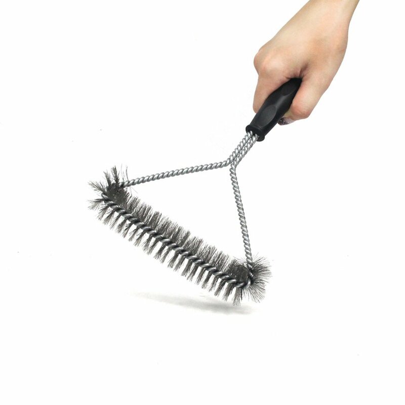 NEW 11 Inch Barbecue Three Curl Cleaning Brush Handle Stainless Steel Wire Safety Grill Easy To Clean Durable Brush