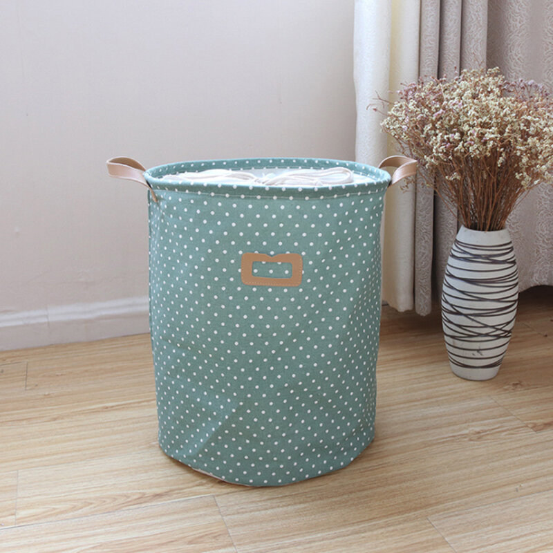Grande capacidade dobrável cesta de lavanderia polka dots brinquedos saco de armazenamento drawstring encerramento saco de lavanderia para roupa suja balde