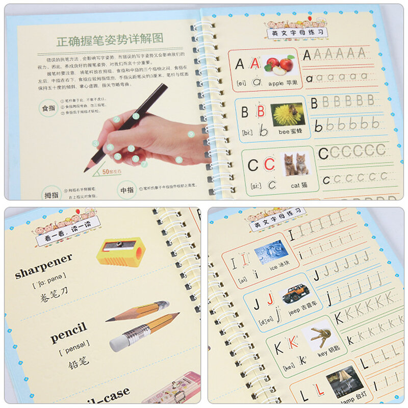 Libro de escritura en inglés para niños, libro de caligrafía, escritura a mano, práctica de aprendizaje en inglés