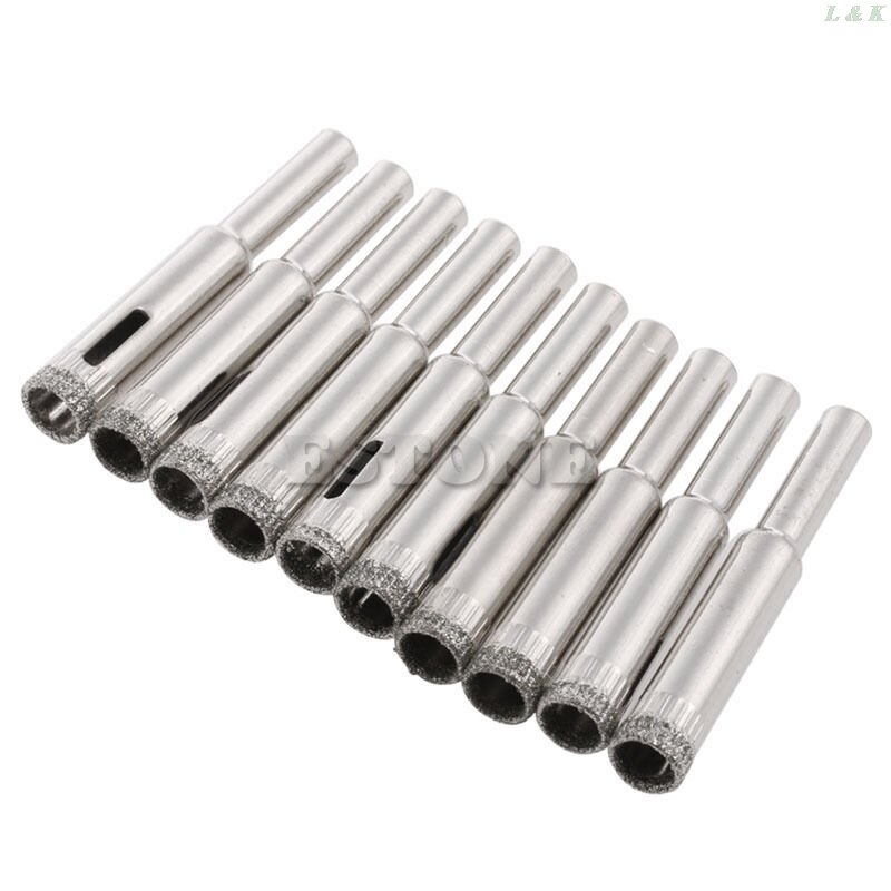 New 10Pcs 5mm 6mm 8mm 10mm 12mm Diamond Coated Core Drill Bits Hole Saw Glass Tile Ceramic Marble
