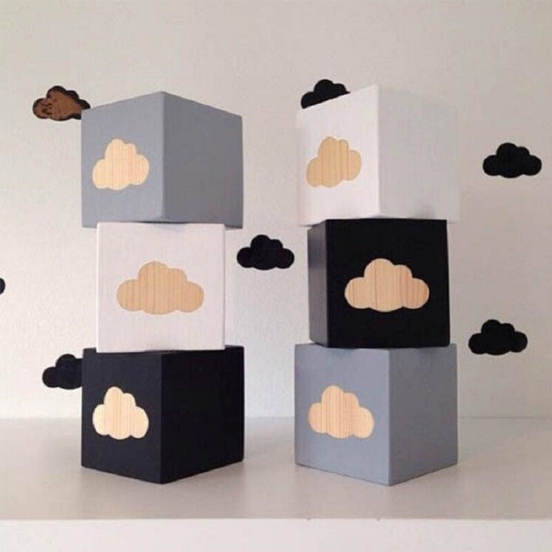 Bloques de construcción de madera en forma de nube para niños, adorno de 3 piezas para decoración de habitación de bebé, cubo artesanal, regalos, calcomanía, accesorios para fotos