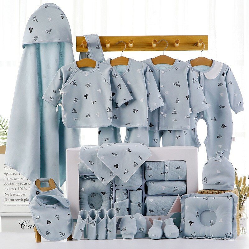 Conjunto de roupas de algodão puro para bebê recém-nascido, terno unissex sem caixa, presente do bebê, 0-6 meses, outono e inverno, 18-22 pcs