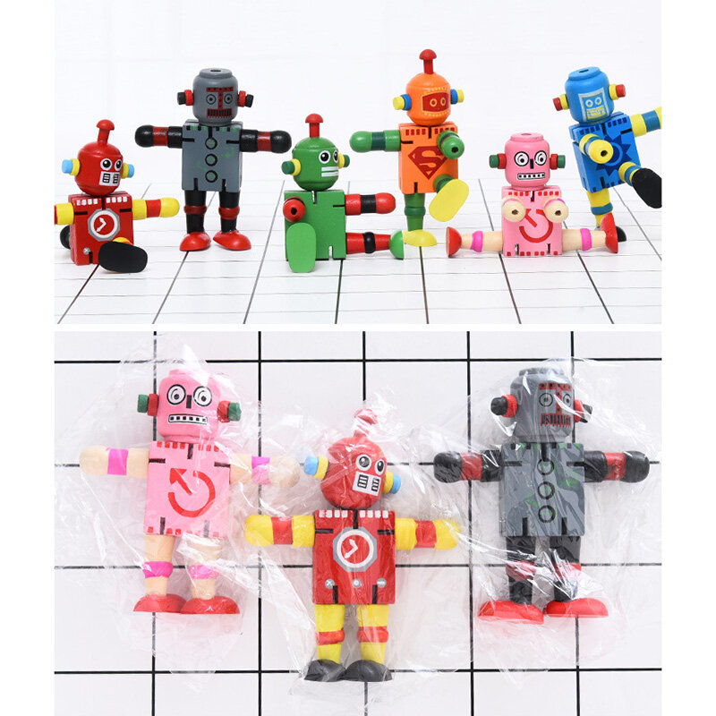 Robot de juguete de madera para niños, juguete de Robot de deformación móvil, articulación, decoración del hogar, EIG88