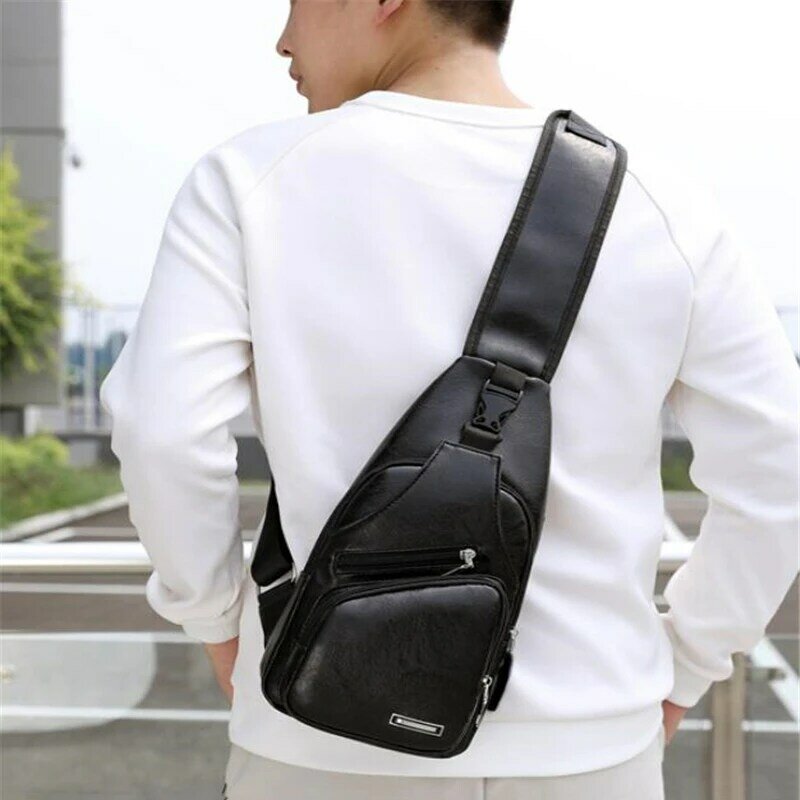 Mężczyzna USB ładowania torba na ramię saszetka/nerka dla mężczyzn z zabezpieczeniem przeciw kradzieży klatki piersiowej saszetka biodrowa podróży Messenger torby pojedynczy pasek torba