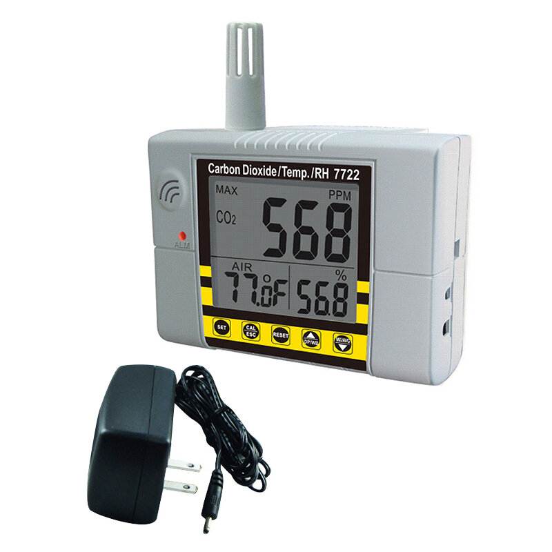 AMS-Uns Stecker Az7722 Co2 Gas Detektor Mit Temperatur Und Feuchtigkeit Test Mit Alarm Ausgang Fahrer Gebaut-In relais Steuerung Ventilati