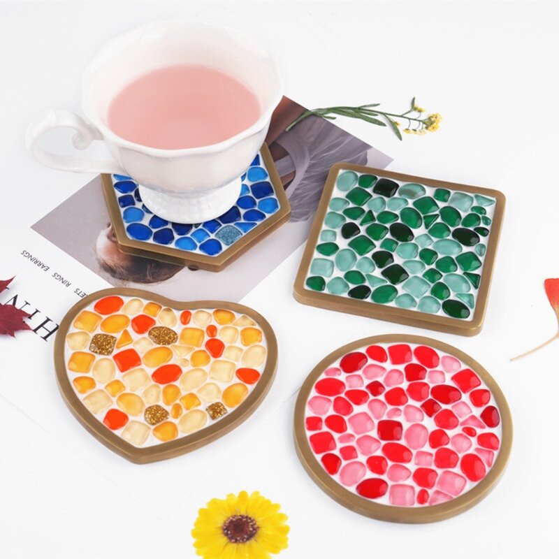Mosaico feito à mão-coasters para bebidas moldes de fundição de resina diy round mosaico-coaster de pedra silicone resina molde artesanato ferramentas