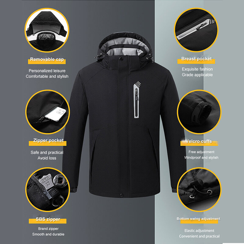 Giacca riscaldante da uomo invernale vestiti riscaldati elettrici ricarica USB giacca a vento impermeabile cappotti da moto da sci all'aperto termici