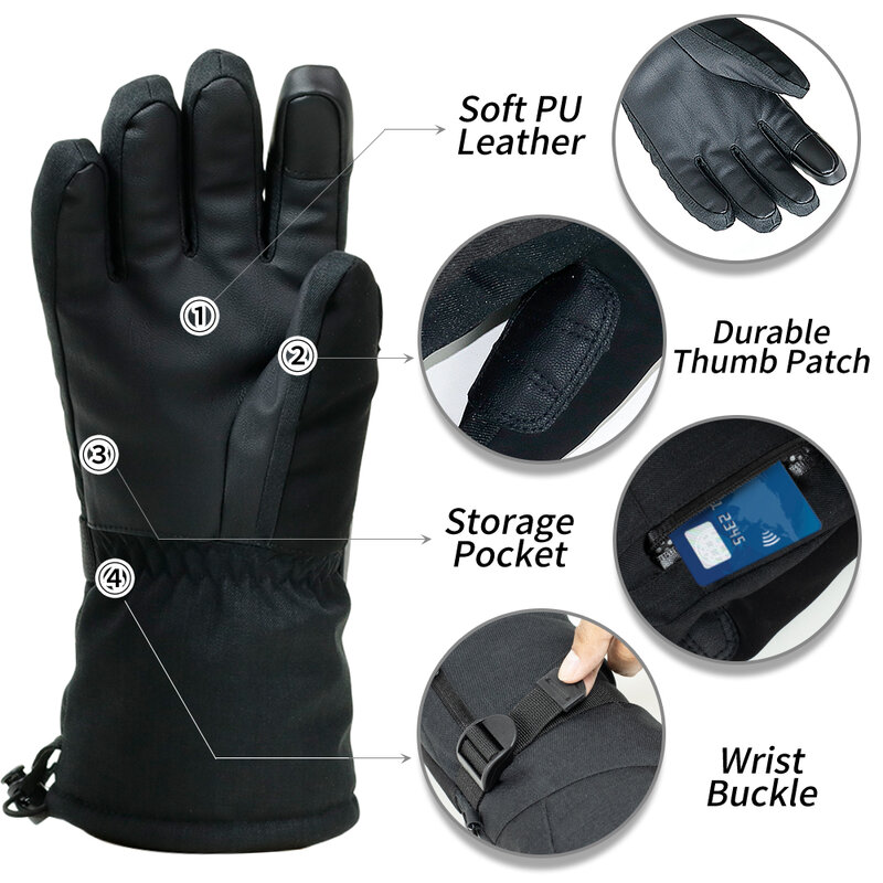 COPOZZ-guantes de esquí impermeables con función de pantalla táctil, Guantes Térmicos para Snowboard, guantes de nieve cálidos para motocicleta, hombres y mujeres
