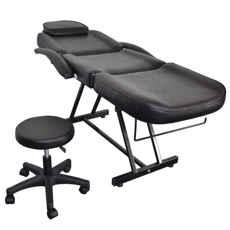 Cama de massagem ajustável para salão de beleza, cadeira de salão de beleza com banco, preto, envio dos eua