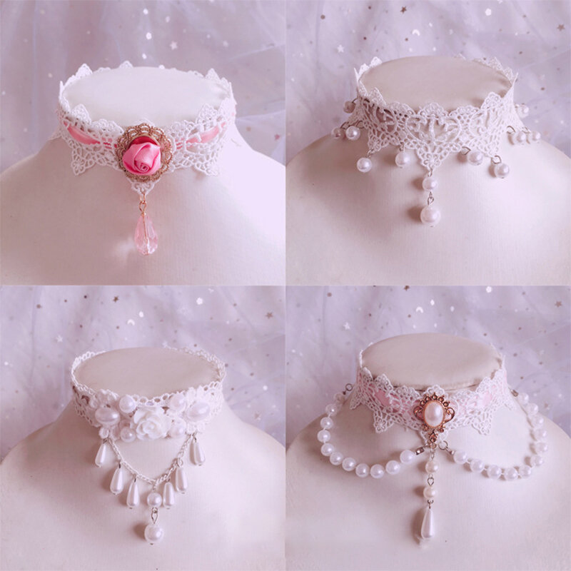 Кружево принцесса Лолита жемчужное ожерелье колье до ключиц цепь
