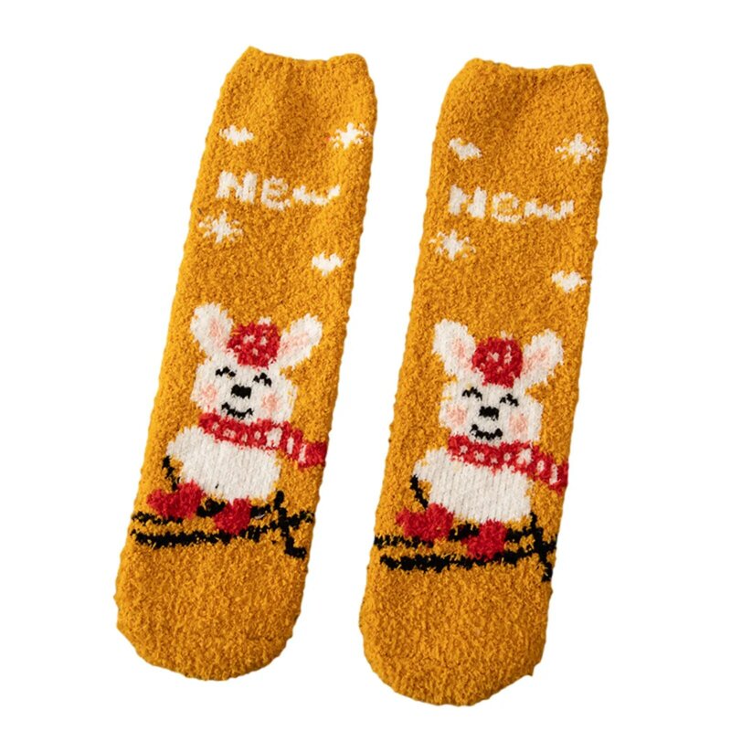 Рождественские носки, носки для пола, женские хлопковые носки, дамские носки с мультяшным рисунком и надписью, носки средней длины на осень и зиму