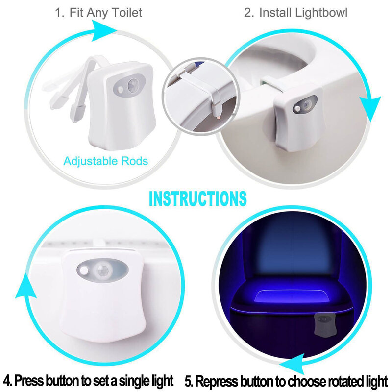 PIR Sensor gerak Toilet tahan air lampu malam 8 warna lampu latar untuk mangkuk Toilet lampu LED induksi manusia untuk Toilet