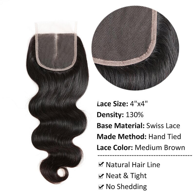 Extensiones de cabello humano brasileño Remy con cierre, mechones ondulados de 30 pulgadas, 3/4 mechones con cierre, se pueden hacer pelucas